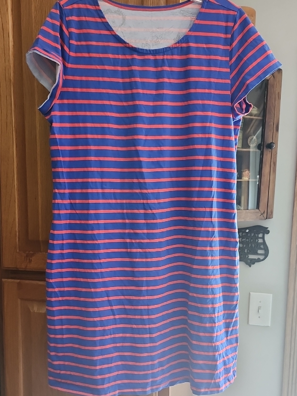 HIHO Blue & Orange Sriped Short Sleeve Dress Medium